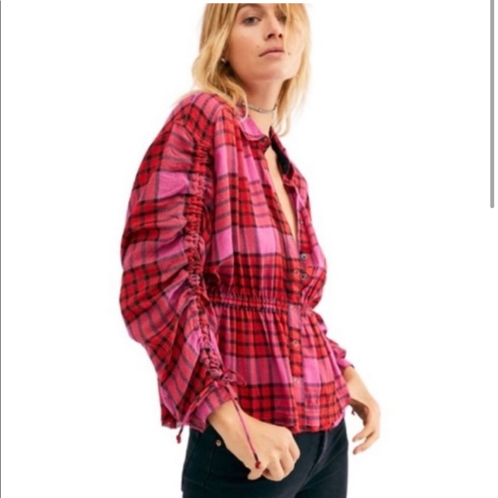 NWT We The Free Pink Plaid Top - Red Combo